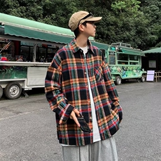 2023年早秋新品美式彩色格纹休闲宽松潮流长袖衬衫男CY532-P35，男装衬衫，星座412-3