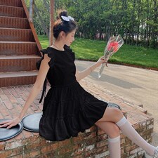 现货夏日甜美初恋飞飞袖连衣裙293-025，女装连衣裙，菡迪欧娜