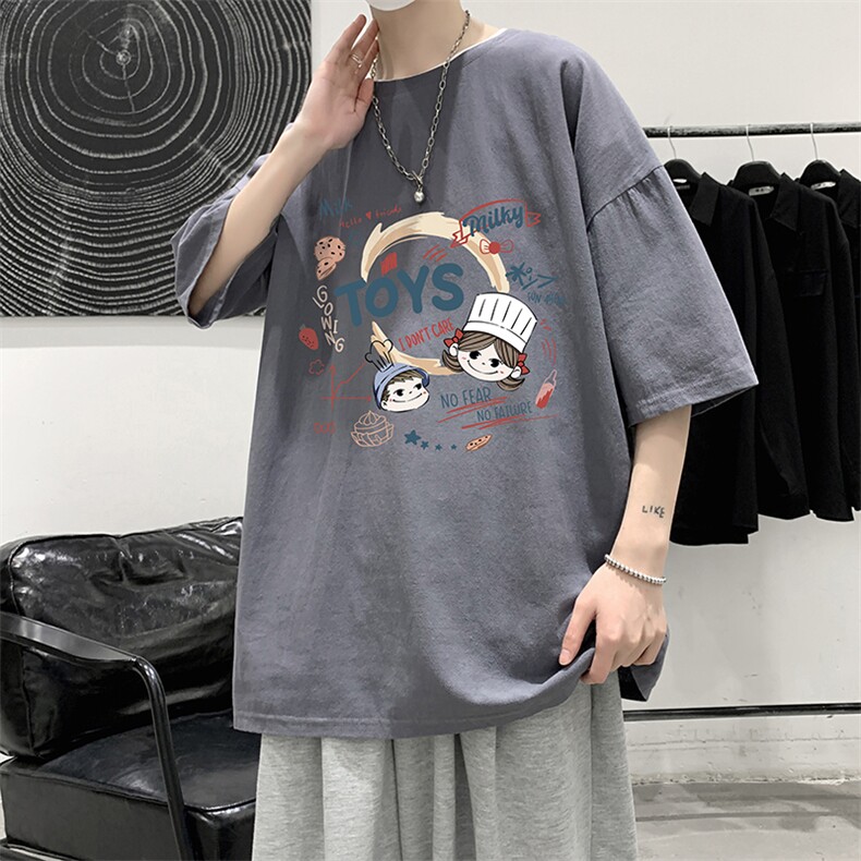 YT26385-P30亚麻短袖t恤男大码五分袖男宽松七分袖大皂风模特,男装T恤,电商A040