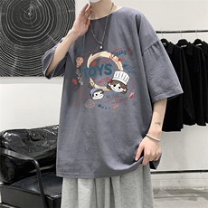 YT26385-P30亚麻短袖t恤男大码五分袖男宽松七分袖大皂风模特，男装T恤，电商A040