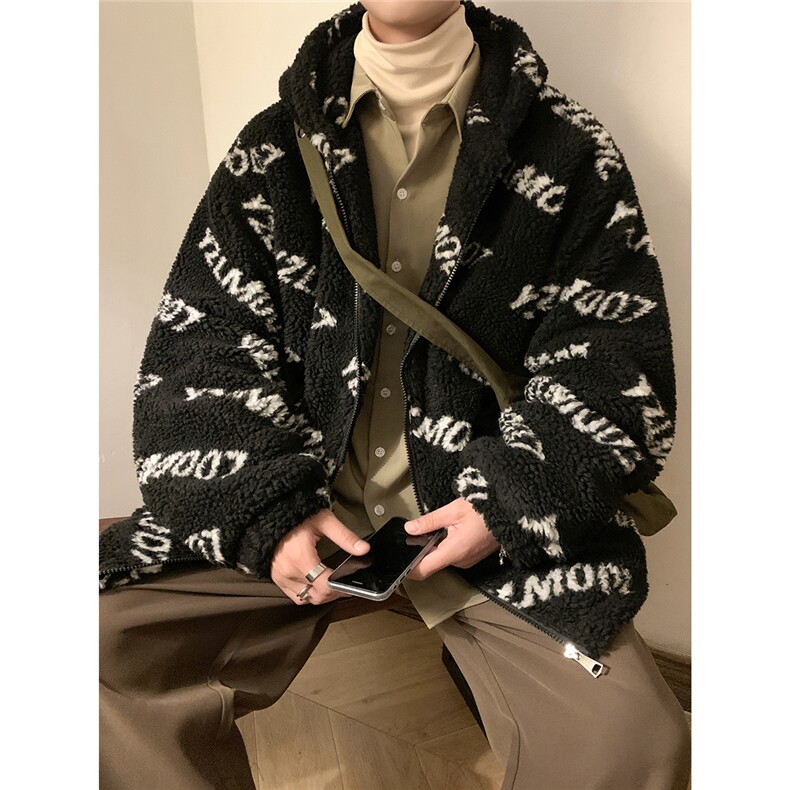 港风定制LOGO羊羔毛棉衣大码M-5XL连帽棉衣外套男78710P105控148,男装棉衣,星座226-2