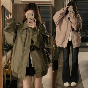 A342-P100 翻领工装小香风外套春秋新款百搭设计感小众棒球服图片