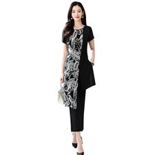 时尚气质套装/套裙圆领不规则个性2021年新款夏季阔腿裤两件套，女装套装/套裙，瑶迪依秀