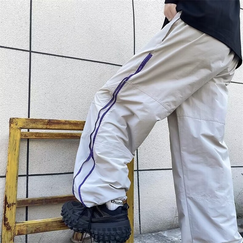 尼龙速干伞兵裤子男夏季多巴胺穿搭阔腿裤美式潮直筒裤M5433-p45,男装休闲裤,星座1008