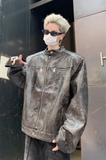 2026年新款港风美式痞帅街头小众做脏PU皮垫肩外套insJK1389-P95，女装短外套，星座313A(原308A-2)
