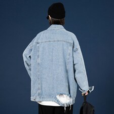 2021秋新蒙马中性风特大码男破洞字母刺绣牛仔夹克外套NJ8023-P70，男装夹克，电商A001