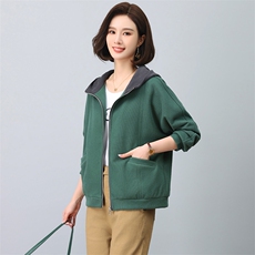 （新款长期有货）中年2024春秋妈妈秋装洋气连帽休闲卫衣女外套，女装短外套，忆绮罗