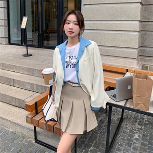 黑色拼接休闲西装外套女2023春季新款韩版小个子炸街洋气chic西服图片