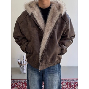 美式复古毛领座山雕棉服男款秋冬季重磅皮毛一体夹克外套 M2229图片