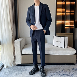 休闲小西装男士韩版修身潮流痞帅气三件套西服套装商务外套两件套图片