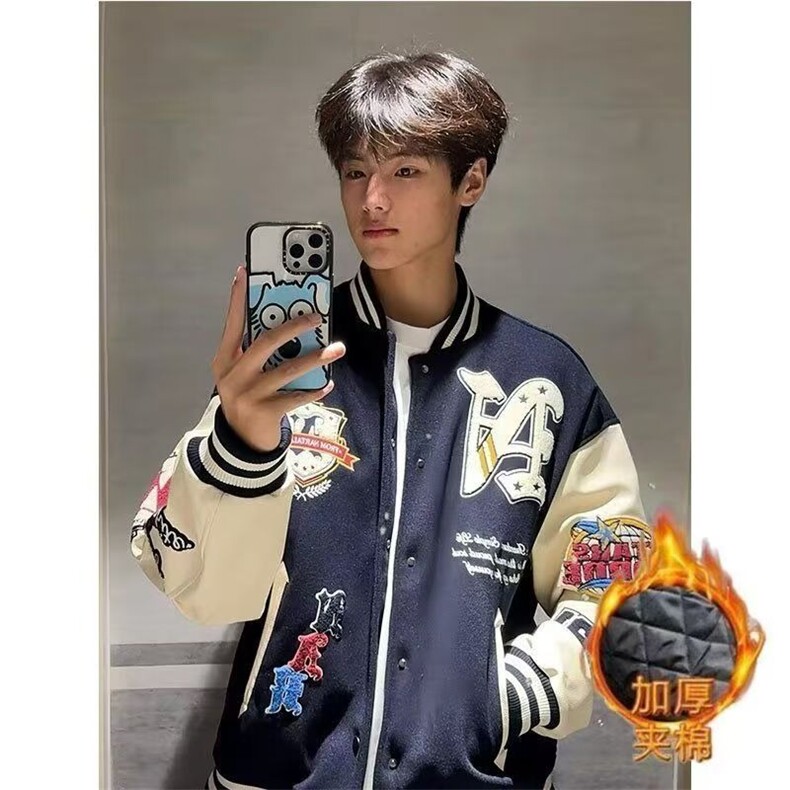 美式字母刺绣棒球服外套男女秋冬款夹棉潮情侣夹克上衣JK8086图片