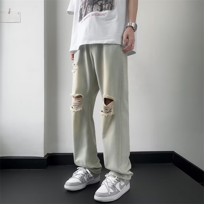 微弹高腰牛仔裤青春流行长裤水洗夏季直脚拉链宽松直筒潮男新款图片