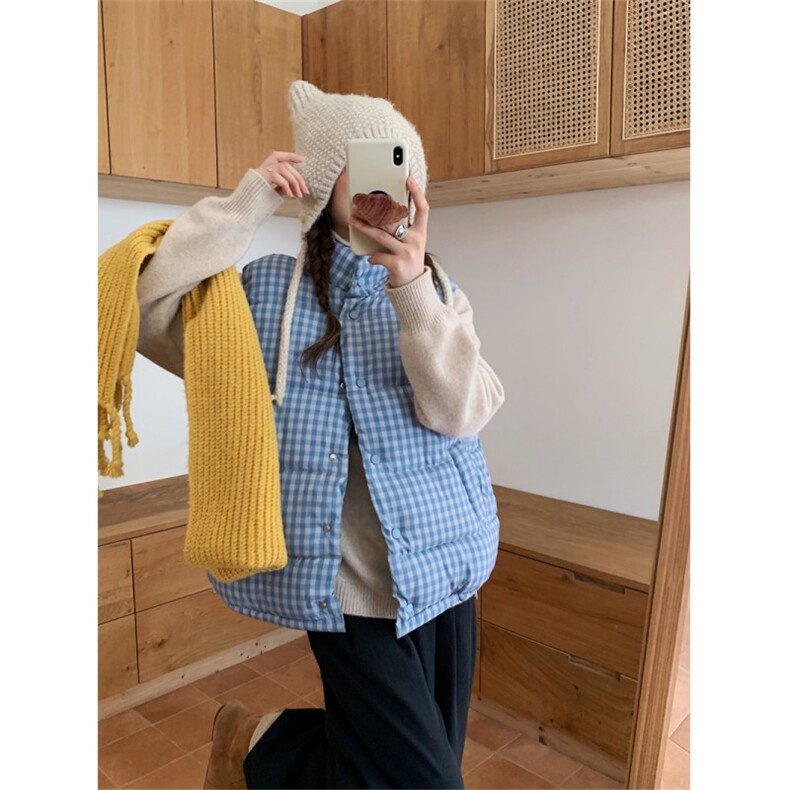 A558-P55秋冬蓝色格纹棉服马甲短款夹棉马甲外套,男装背心/马甲,星座911