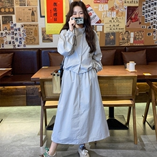 灰色工装风休闲套装裙女2025秋季新款高级松弛感穿搭半身裙两件套，女装套装/套裙，2C225