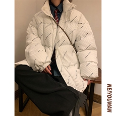 W8205P125控158华夫格印花棉衣冬季棉服外套宽松棉服情侣装，男装棉衣，电商B205