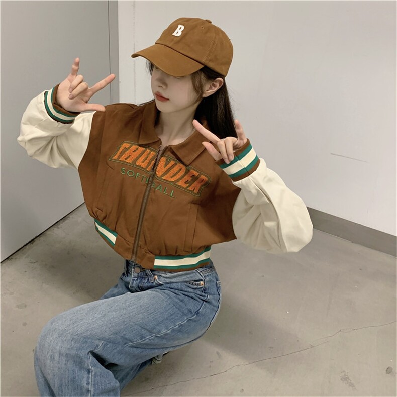 设计感小众复古美式刺绣短款棒球服辣妹薄款外套女E654-P65,女装短外套,星座911-2(原星座613-2）