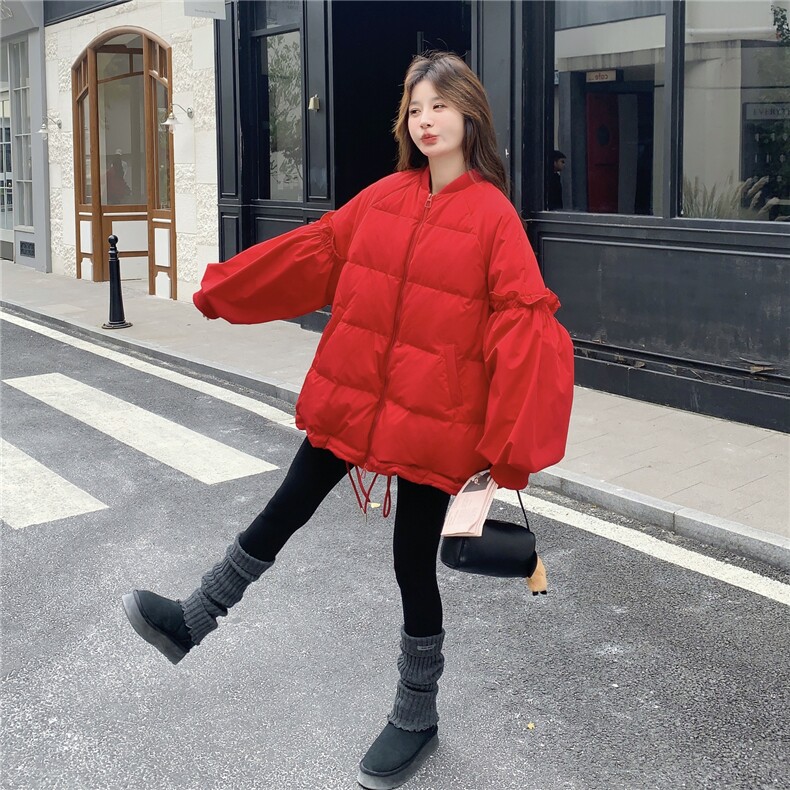 花边拼接白鸭绒棒球羽绒服女2025冬装保暖外套小个子跨年圣诞好看,女装羽绒服,艾米莉亚
