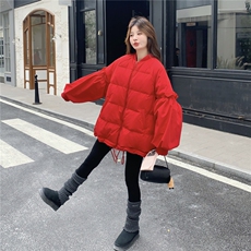 花边拼接白鸭绒棒球羽绒服女2025冬装保暖外套小个子跨年圣诞好看，女装羽绒服，艾米莉亚