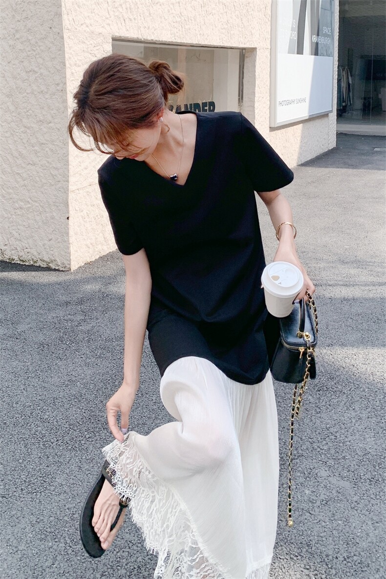 黑色假两件蕾丝拼接V领连衣裙女夏2025新款高级感气质绝美背心裙图片