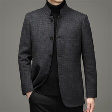 2023新款羊毛风衣男中长款中年秋季纯色大衣休闲外套HM8298-P275，男装毛呢大衣，电商B212（原钱塘6029）