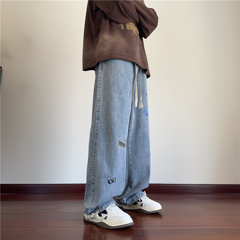 904-2-XKZ207-P65重磅美式刺绣牛仔裤直筒男士长裤拖地裤两穿,男装牛仔裤,星座904-2