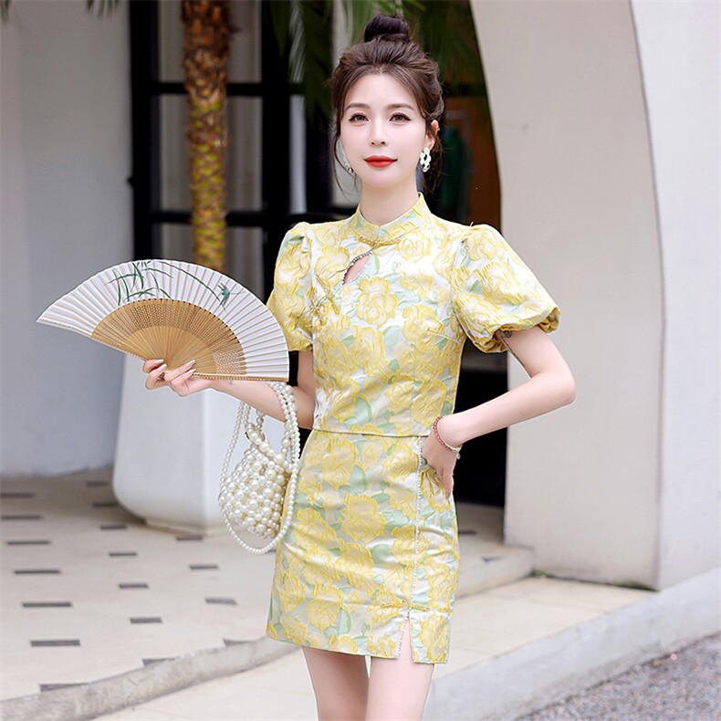 夏季新款2025女装质感高级感新中式旗袍两件套裙子,女装套装/套裙,韩蜜菓