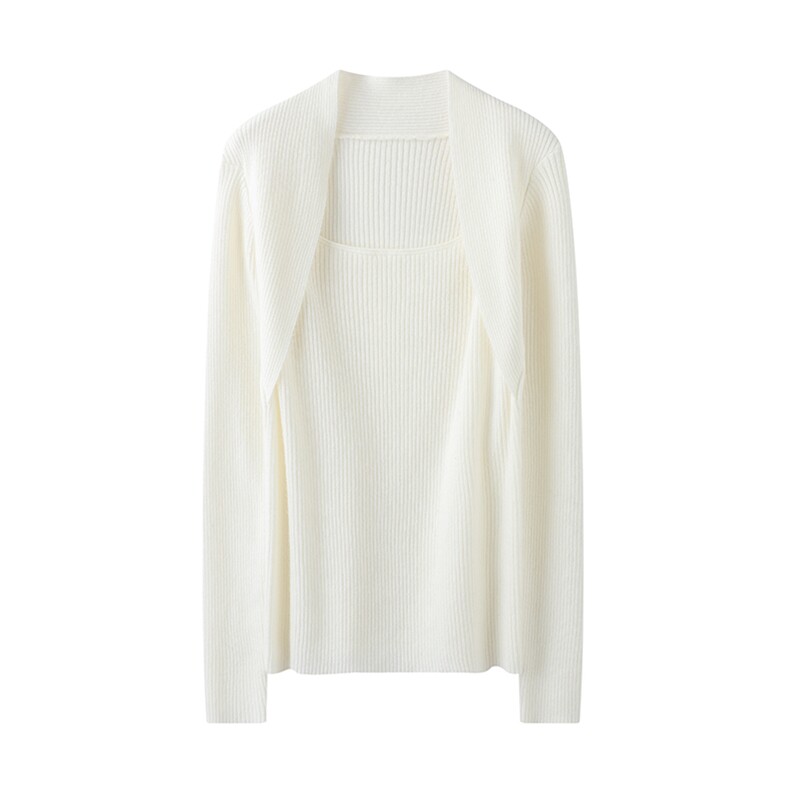 2025年秋季时尚百搭通勤简约休闲抽条假两件，女装羊绒衫，暮山羊绒