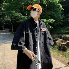 夏季新款衬衫潮流慵懒男方领衬衫牛仔夹克P46，男装衬衫，星座1116-2