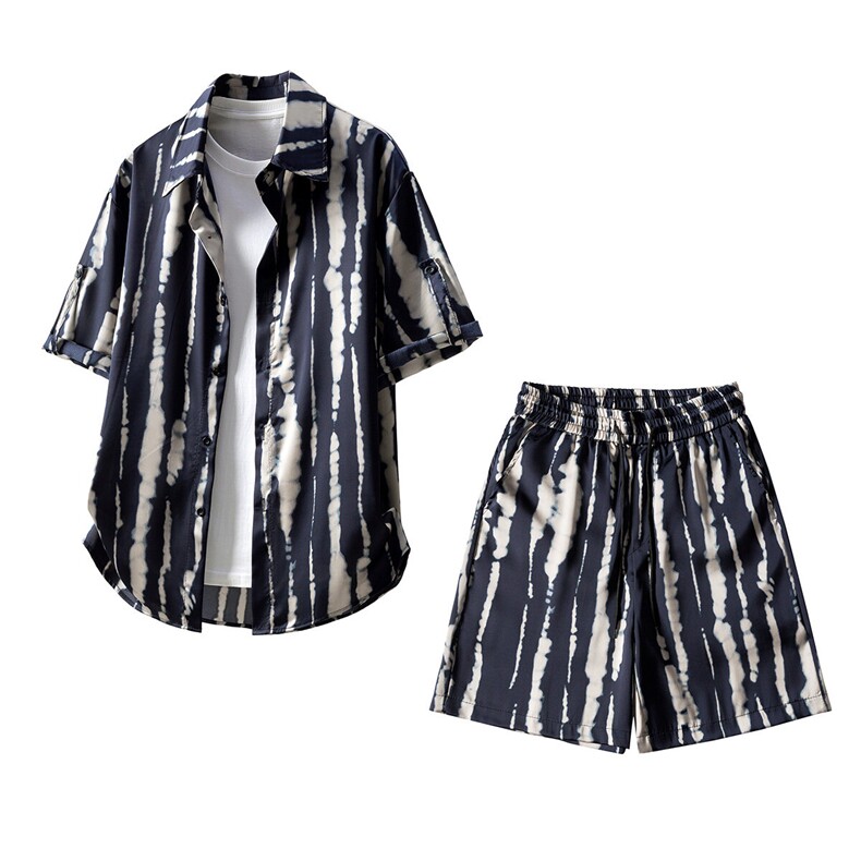 短袖衬衫男+短裤男潮流休闲套装男M-5XL大码TZ78719P50控98立体图，男装休闲套装，星座227-7