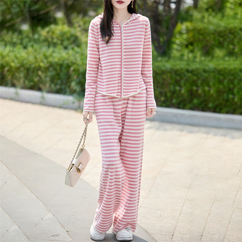 2025百搭时尚简约女款条纹羊毛套装，女装羊毛衫，哲奥羊绒