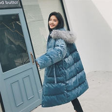 连帽2020年冬季中长款优雅时尚拉链门禁百搭简约棉衣/棉服，女装棉衣/棉服，柒柒家