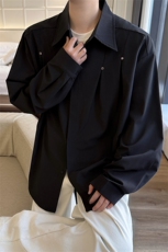 春秋男士衬衫外套韩版休闲长袖衬衫打底西装领铆钉装饰衬衫P42，男装T恤，电商B319