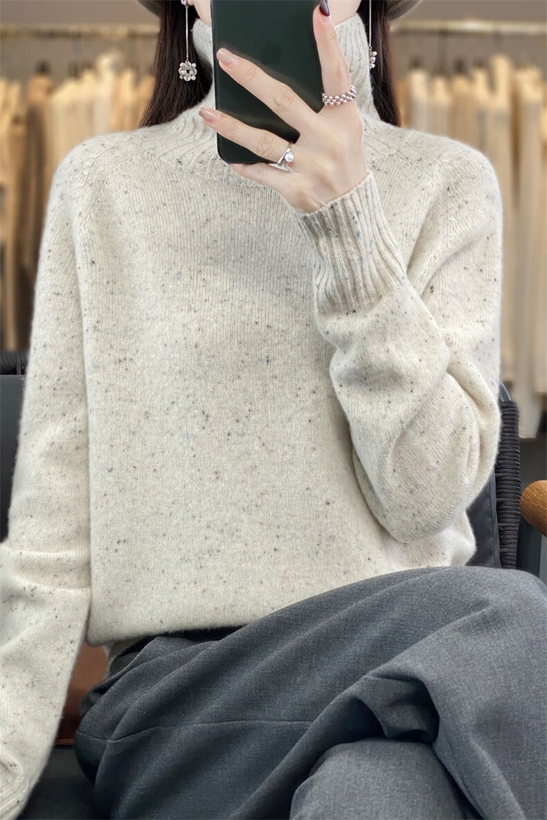 法式高端点子纱100%羊毛衫女堆堆领毛衣2026新款保暖打底针织衫,针织衫/毛衣,暖绒情旗舰店