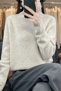法式高端点子纱100%羊毛衫女堆堆领毛衣2026新款保暖打底针织衫图片