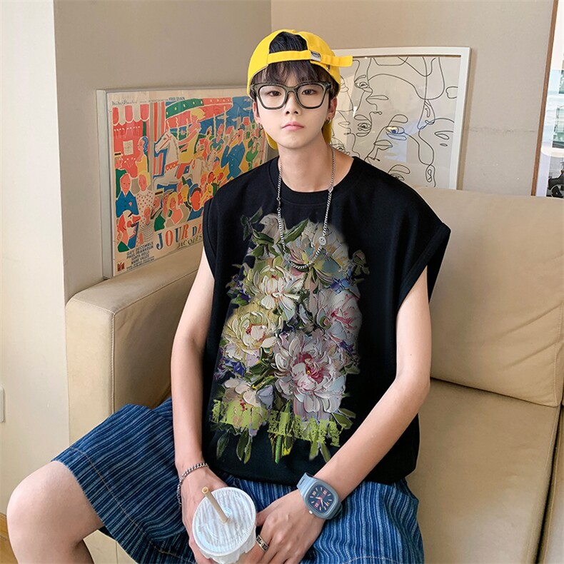 油画花朵复古印花无袖T恤夏季背心/马甲/坎肩XZ514-2-1290-P23,男装背心/马甲,星座514-2(原B239)