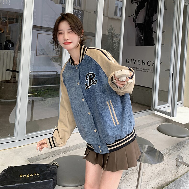 2023年秋季牛仔拼接棒球服82386-P145-K188,女装短外套,一九零