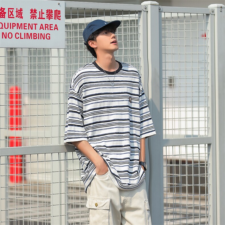 高质量条纹T恤男士短袖韩版潮流帅2024夏季新款ins体恤ST425-P45,男装T恤,星座412-2