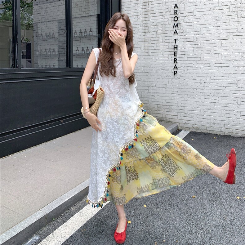 流苏俏皮罩衫印花半身裙套装女夏2025新款独特漂亮绝美两件套超火图片
