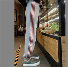 2022秋季新款宽松显瘦条纹束脚灯笼休闲裤，女装休闲裤，L·H·X