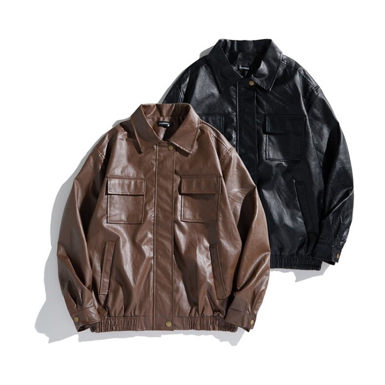 雷军同款春款男皮夹克工装大口袋皮衣外套JK0637P72，男装皮衣，星座1013-1