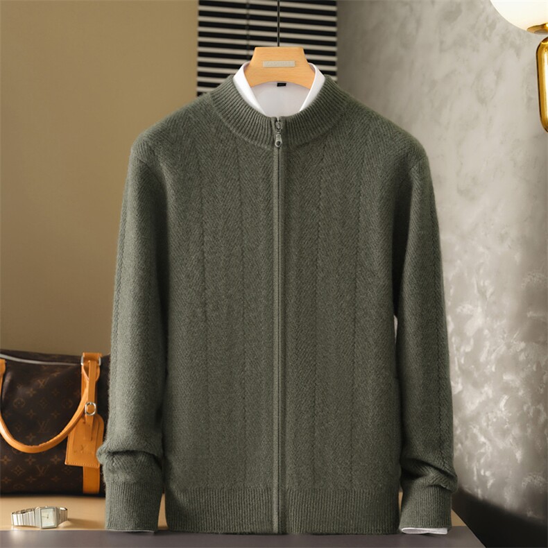 2025年秋季新款百搭男士抽条半高领开衫，男装羊绒套衫，麦纱纱羊绒