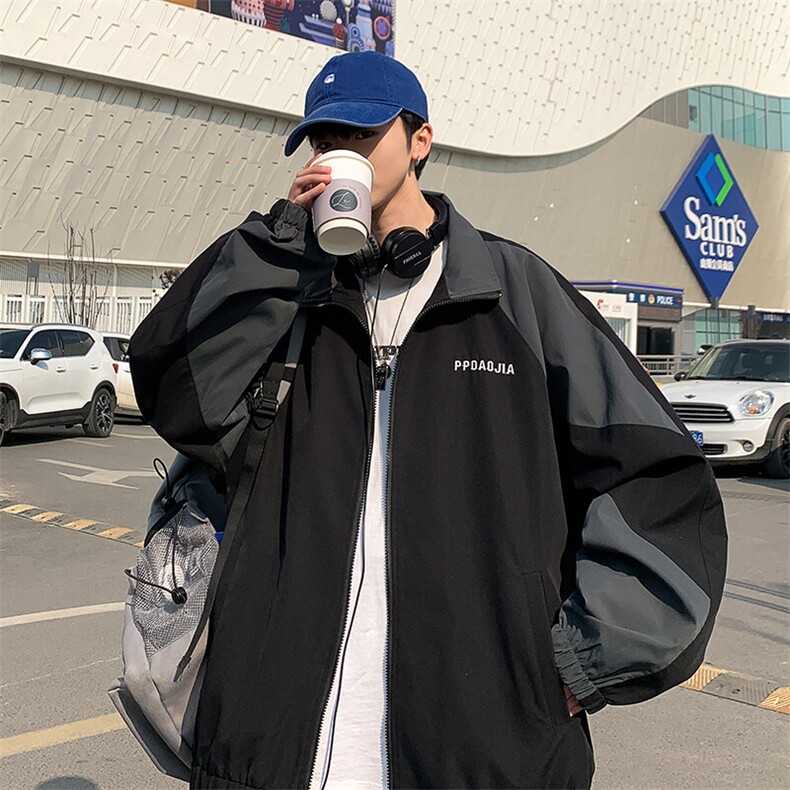 2025秋款大码港风拼接工装oversize潮男机能风夹克外套J25007-P65，男装夹克，电商A001-1