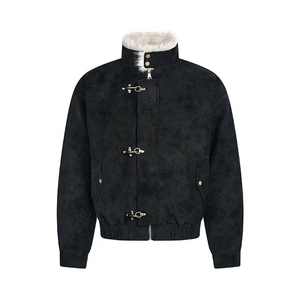 网图 美式复古飞机扣座山雕PU皮棉服冬季情侣加厚外套夹克图片