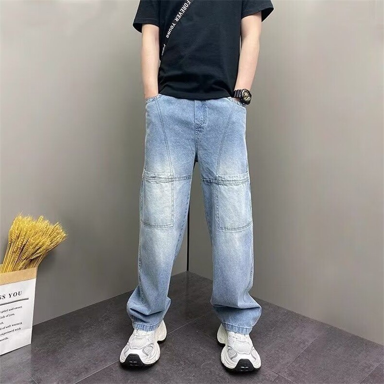1506/QB8270/P59潮牌牛仔裤男秋冬新款宽松拼接大码休闲拖地裤,男装牛仔裤,星座1506