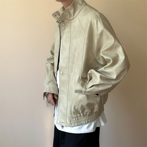 主推现货新款立领皮衣外套男宽松休闲机车皮夹克A351-AP2465-P105