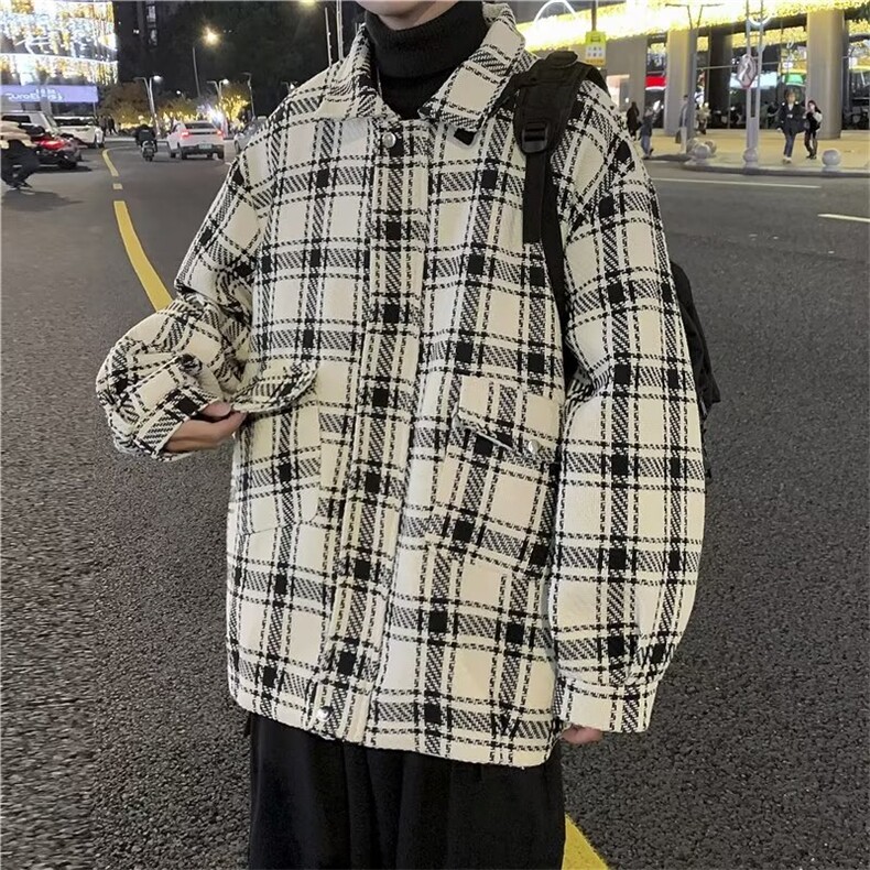 新款格子外套男款日系复古加厚上衣宽松休闲情侣夹克JY6678-P70,男装夹克,星座1008