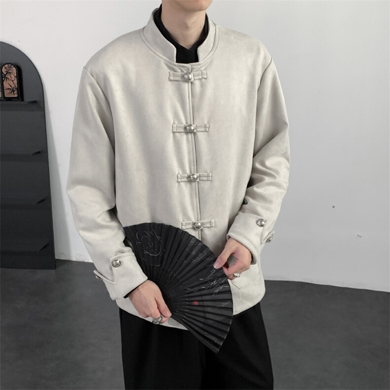 2026春装新中式复古盘扣唐装夹克外套麂皮绒质感中山装2521-P128,男装夹克,电商A057