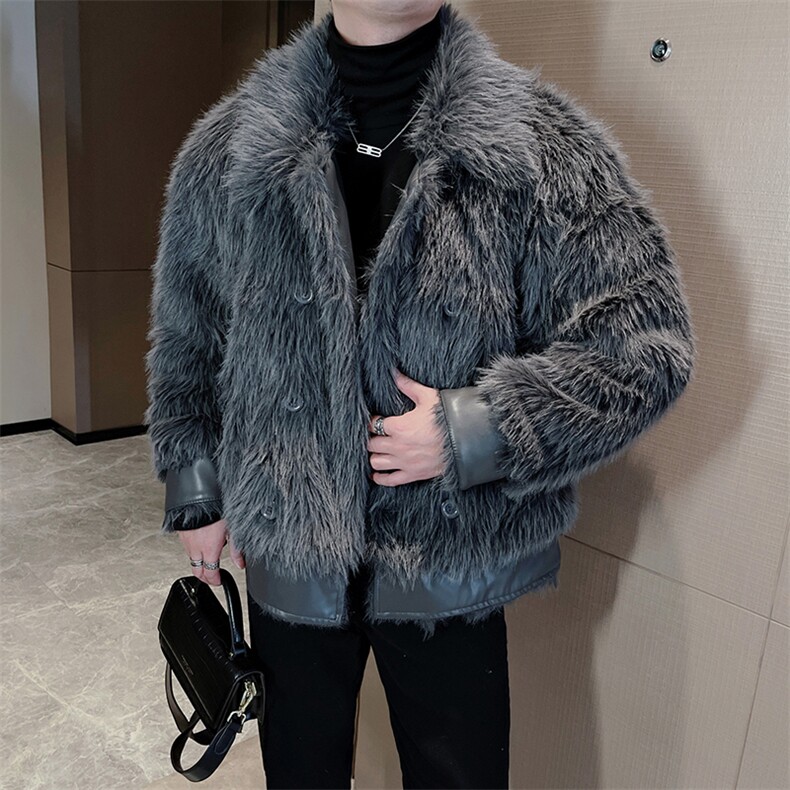 冬季毛毛外套男高品质兔毛拼皮加棉保暖仿皮草棉衣外套M133-P175,男装棉衣,电商B267