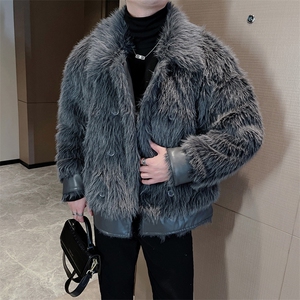 冬季毛毛外套男高品质兔毛拼皮加棉保暖仿皮草棉衣外套M133-P175图片