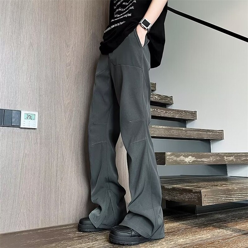 微喇西裤女男春季新款褶皱垂感拉链直筒裤子潮KA517,男装西裤,星座1116A-1（原606A）